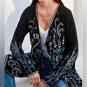NWT NEW Johnny Was Ashlyn Black Floral Embroidered Cardigan sweater xs s cotton